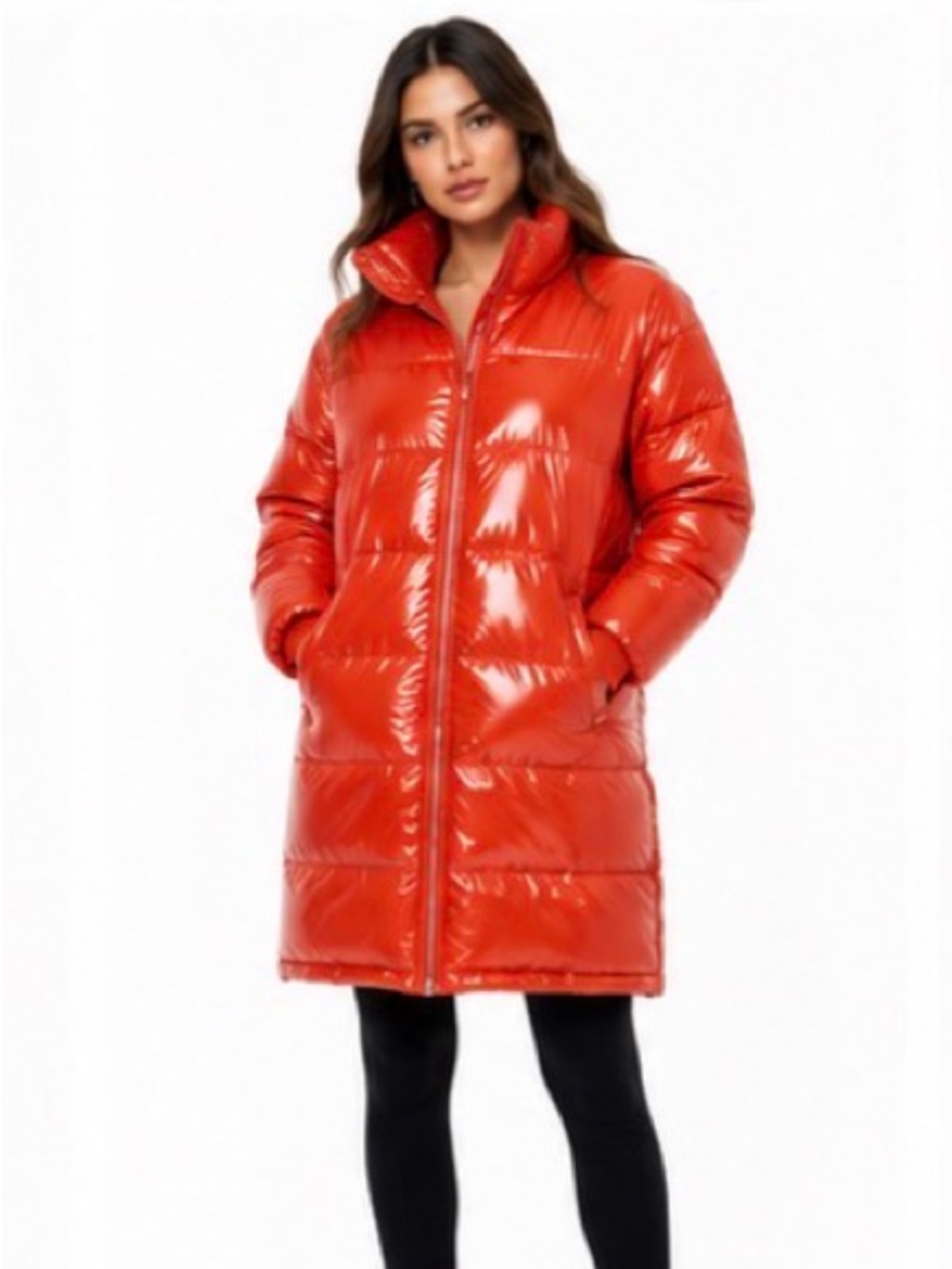 NWTWD | LITA by Ciara | Oversized Leather Puffer Jacket | Fiesta Orange | Large